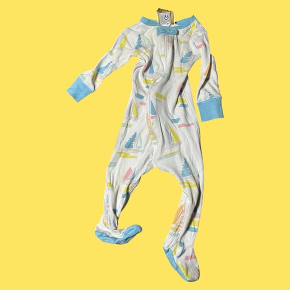 Beaufort Bonnet Onesie Geometrical Shapes Blue Yellow and Pink 6-12 Months - Picture 1 of 5